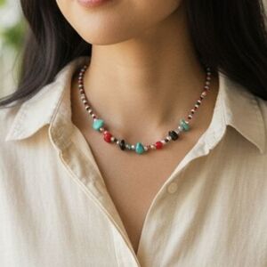 Handmade Chipped Gemstone Beaded Necklace and Earring Set